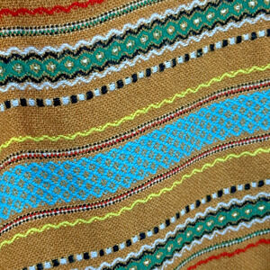 Vintage Wool Table Runner 60x18.5 Mustard Yellow Striped Handwoven Fringed